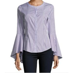 Milly Purple Navy Striped Bell Sleeve Button Down Blouse‎ Top Size 4 Made in USA